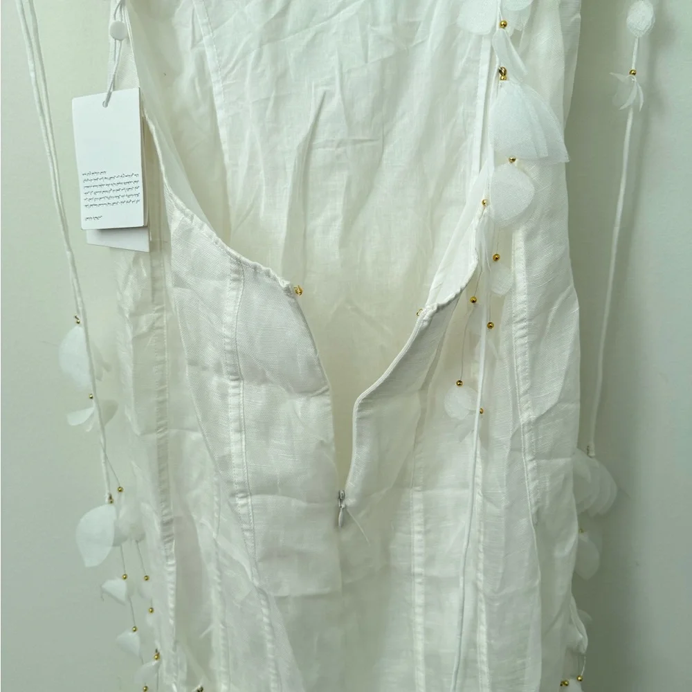 NWT ZIMMERMANN Petal Appliqué Linen Silk Corset Gown White Midi Dress Size 1 - Picture 12 of 16